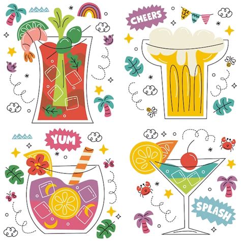 Colecci N De Pegatinas De Bebidas Doodle Vector Gratis