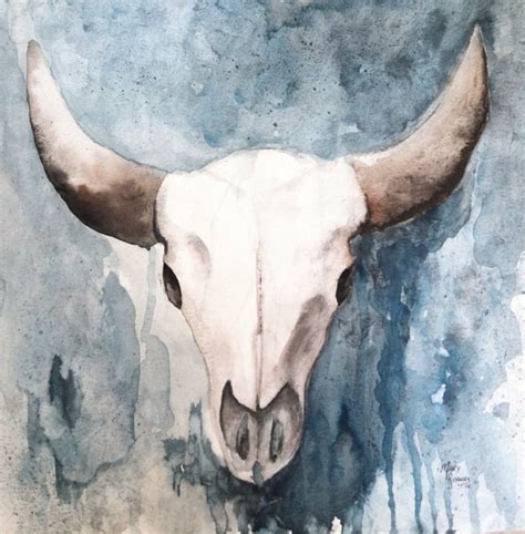 Buffalo Skull Original Watercolor Painting 12 x 12