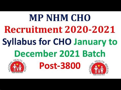 MP NHM CHO 2020 2021 Syllabus For January December 2021 Batch