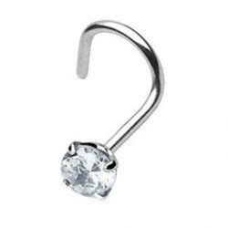 Surgical Steel Nose Stud Hook Screw With Clear CZ Gem Piercing