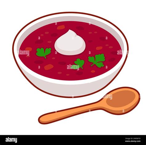 Borscht Traditional Ukrainian And Russian Beet Soup Cartoon Vector