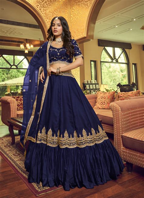 Buy Traditional Wear Navy Blue Hand Work Nylon Satin Lehenga Choli