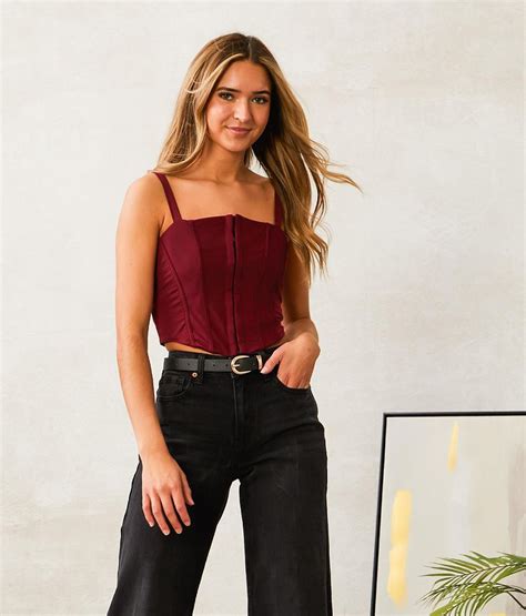 Willow And Root Cropped Corset Tank Top Womens Tank Tops In Burgundy