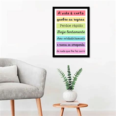 Quadro Decorativo Frases Vida Motivação Moldura 20x29 Elo7