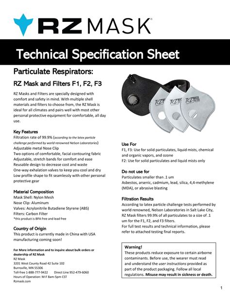 Mask Specifications Rz Mask