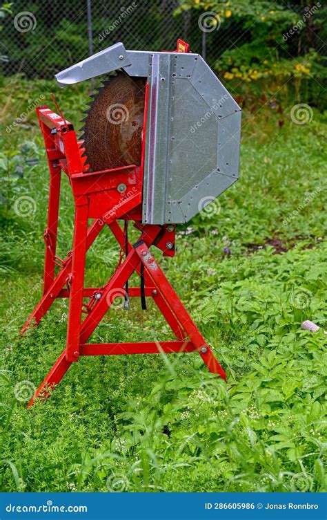 Red Circular Saw For Firewood Standing Outdoors Stock Photo Image Of