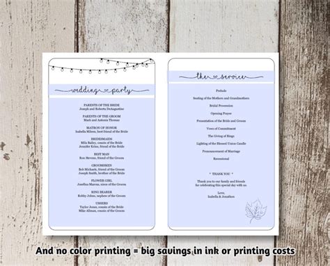 Printable Fall Wedding Program Template Folded Program Etsy