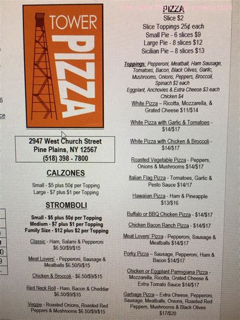 Menu at Tower Pizza pizzeria, Pine Plains