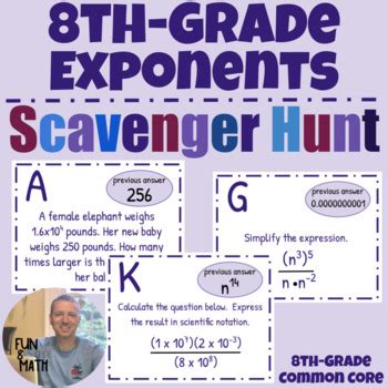 Th Grade Math Exponents Scientific Notation Scavenger Hunt Activity