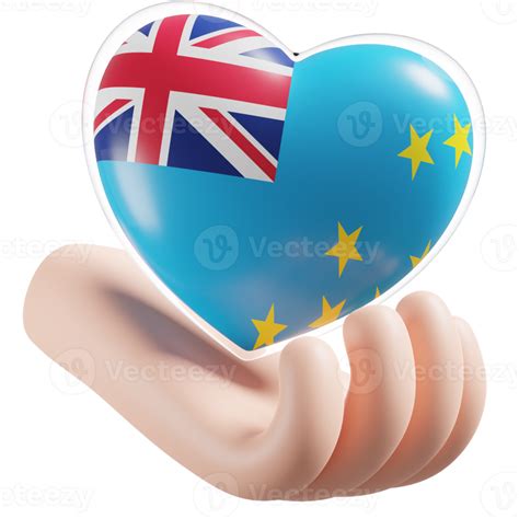 Tuvalu Flag With Heart Hand Care Realistic D Textured Png