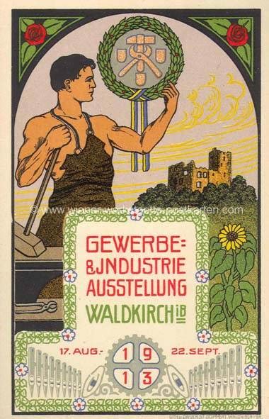 Litho Gewerbeausstellung Waldkirch 1913 Wiener Werkstätte Postkarten