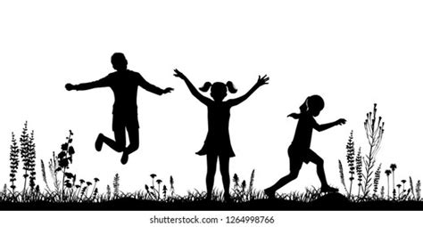 Children Walk Meadow Nature Silhouettes Kids 库存矢量图（免版税）1264998766