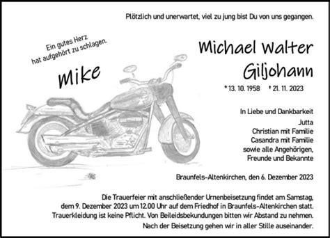 Traueranzeigen Von Michael Walter Giljohann Vrm Trauer De