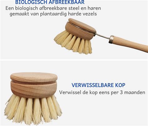 Cless Houten Borstelkop 4 Stuks Eco Borstel Afwasborstel