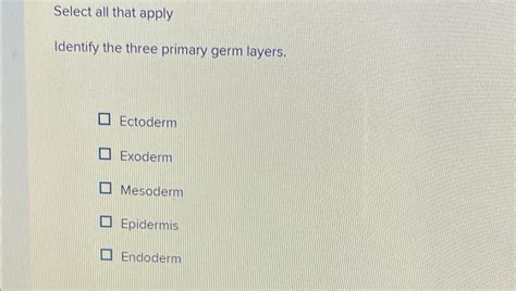 Solved Select All That Applyidentify The Three Primary Germ Chegg