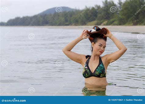 Woman Beautiful With Hat And Bikini On Beach Stock Image Image Of Huge Mama 103971861