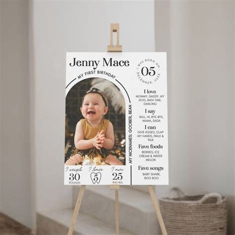 EDITABLE First Birthday Milestone Sign Modern 1st Birthday Milestone