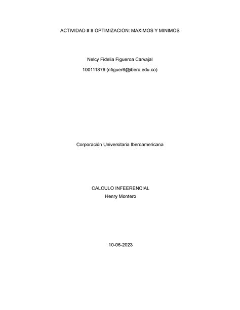 Actividad Optimizacion Maximo Y Minimo Actividad Optimizacion