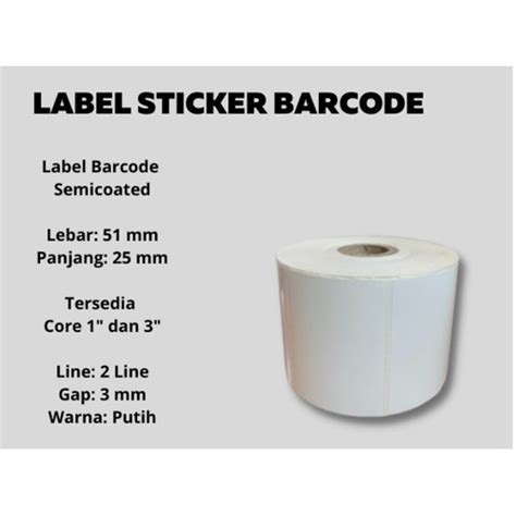 Jual Label Semicoated 51x25 Mm Core 1 Putih 2 Line Isi 500 Pcs