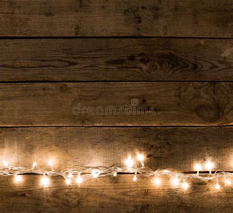 Christmas Rustic Background Vintage Planked Wood With Lights And Free