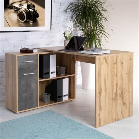 Bureau D Angle Isotta Avec Meuble De Rangement D Cor Ch Ne Sauvage Et