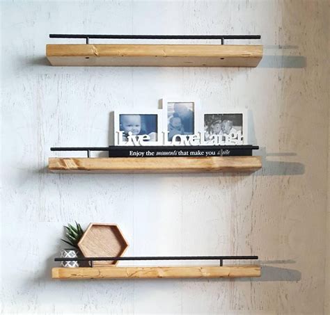 Modern Rustic Floating Wall Shelf Narrow Flush Mount Shelving Bathroom Storage Farmhouse