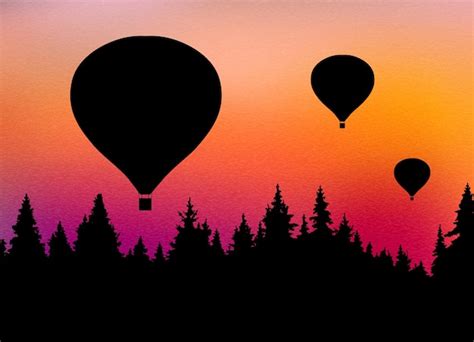 Premium Vector Vector Illustration Of Landscape With Forest Flying Hot Air Balloons And Orange Sky