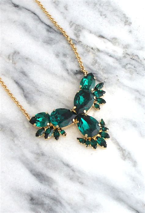 Emerald Statement Necklace Green Emerald Crystal Gold Necklace Bridal