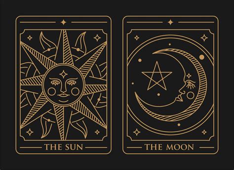 Tarot Deck Card Set Illustration The Sun The Moon And The Star Golden