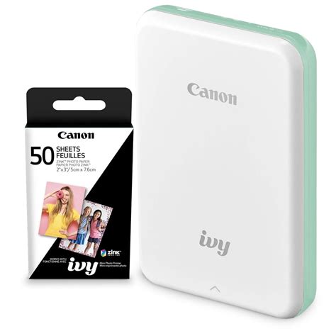 Canon Ivy Mini Mobile Photo Printer (Mint Green) with Canon 2 x 3 Zink Photo Paper (50 Sheets ...