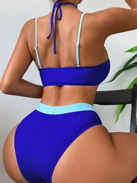 Colorblock Cut Out Halter Bikini Swimsuit SHEIN USA