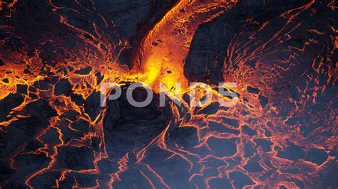 Aerial View Of Red Hot Volcanic Magma Flowing Aerial View Aerial Fantasy Landscape