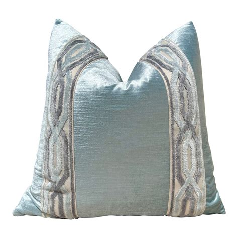 Designer Velvet Aqua Blue Pillow With Trim Designer Pillows Etsy