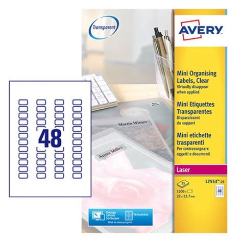 Buy Avery Laser Mini Labels 48 Per Sheet Clear Pack Of 1200 L7553 25