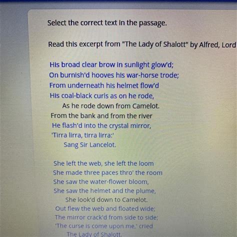 Read This Excerpt From The Lady Of Shalott By Alfred Lord Tennyson