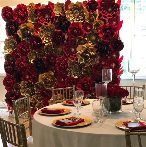 Red And Gold Paper Flowers For A Beautiful Wedding Backdrop Paper