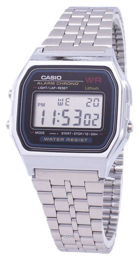 Casio Digital Alarm Chrono Stainless Steel A159WA-N1DF A159WA-N1 Men's Watch - ZetaWatches