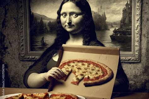 mona lisa eating a pizza generative ai Stock Illustration | Adobe Stock