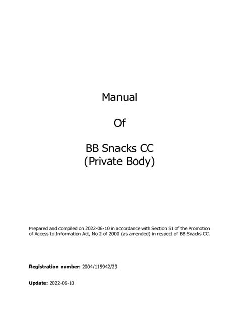 Fillable Online Manual Of BB Snacks CC Private Body Fax Email Print