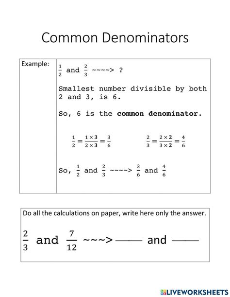 Common Denominators 4 Worksheet Live Worksheets