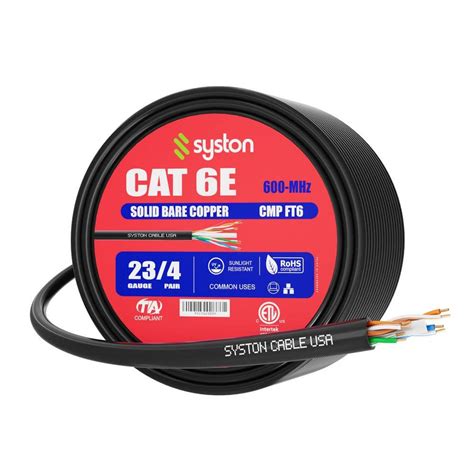 Syston Cable Technology 100 Ft Black CMP Plenum Rated Cat6e 600 MHz