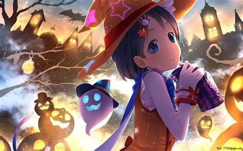 Cute Anime Witch Of Halloween HD wallpaper download