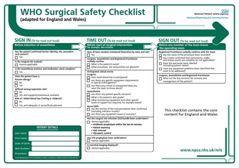 Who Surgical Safety Checklist Sign In Sign Out Surgery Medicine