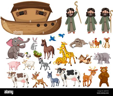 Set of Noah Ark animals and objects illustration Stock Vector Image ...