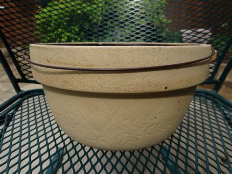 Vintage Stoneware Crock Bowl With Wire Bale Handle Etsy