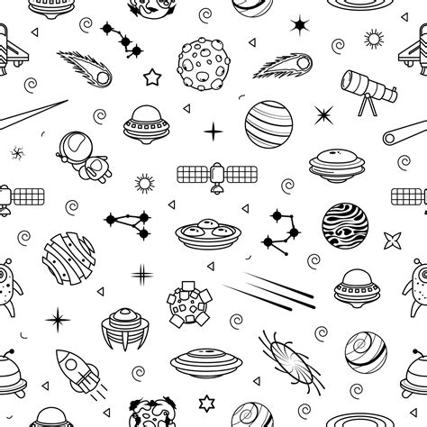 Premium Vector Abstract Seamless Pattern Doodle Collection Aliens Ufo