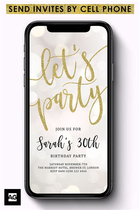 An Iphone With The Text Lets Party On It And Gold Glitters In The