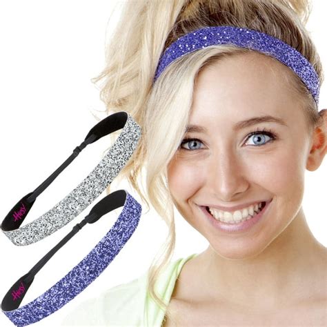 Hipsy Womens Adjustable Non Slip Wide Bling Glitter Headbands 2 Pack