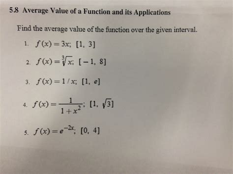 Solved Average Value Of A Function And Its Applications Chegg