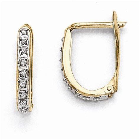 K Yellow Gold Diamond Fascination Leverback Hinged Hoop Earrings